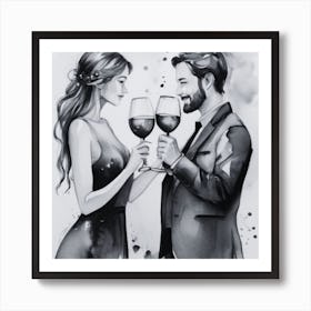 Couple Holding Wine Glasses Art Print