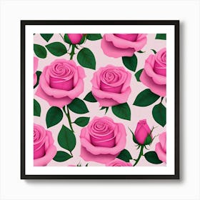 Pink Roses Seamless Pattern Art Print