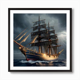 Ship In Stormy Sea Art Print