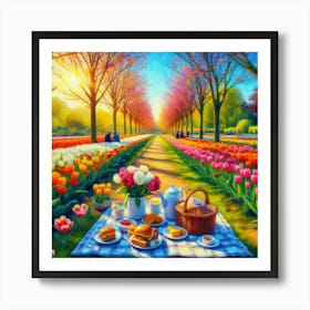 Into The Garden Picnicking Amongst Amsterdam S Tulip Fields In Full Bloom Style Vibrant Tulip Impasto (1) Art Print