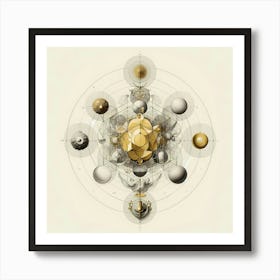 Alchemical Metamorphosis Forms Gold And Grey Illustration Art Print