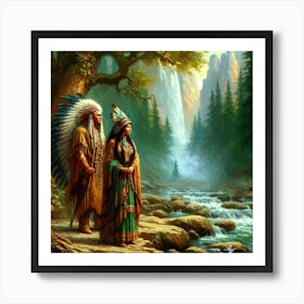 Oil Texture Native American Couple By Stream 9 Copy Art Print