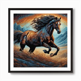 Horse Running In The Desert 2 Art Print