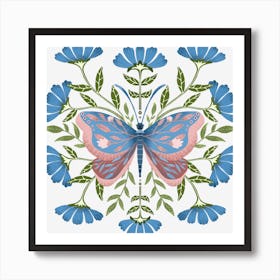 Soft pink and blue beautiful butterfly art Art Print