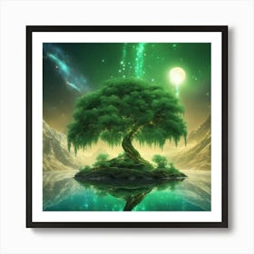 This Is A Surreal, Intricate Green Cg Rendering Graph,A Blue And Black Fountain Of Life,The Transpar (1) Art Print