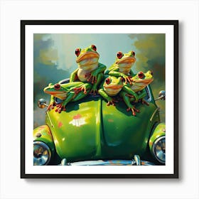 Frogs On A Car Art Print