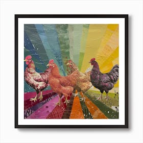 Kitsch Patchwork Rainbow Chickens Art Print