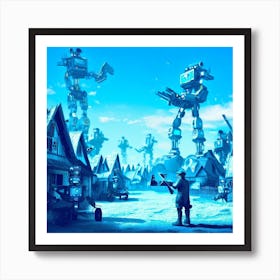 Snow village of robots Art Print