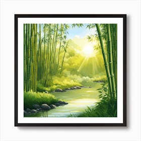 A Stream In A Bamboo Forest At Sun Rise Square Composition 142 Art Print