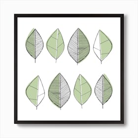 Leaves Sage Green Square Art Print