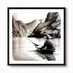Man Fishing In A Canoe Art Print