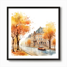 Watercolor Autumn Street Poster