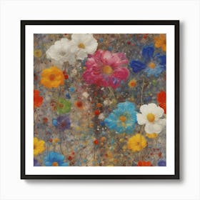 Pretty Flowers In Paint Splatter Colorful Paint Art Print