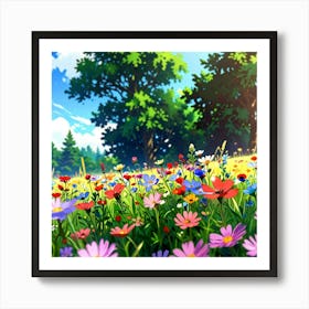 Anime Xl Multicolored Wildflowers Watercolor 001 Art Print