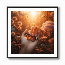 Butterfly on The Hand Art Print