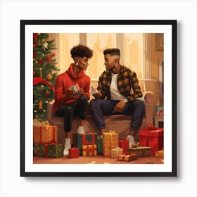 Realistic Black Gay Couple Christmas Stylish Deep Ad87991d Efa4 407f 9e27 Dee1ceb699b9 Art Print