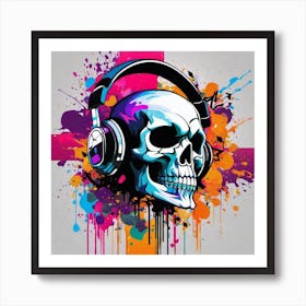 Skull With Headphones 45 Art Print