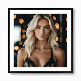 beautiful blonde girl in lingerie bra 1 Art Print