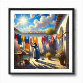 Woman Washing Clothes Art Print