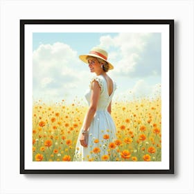 Watercolor Princess Diana In A Picturesque Flower Field 1 Art Print