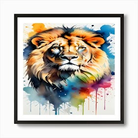 Lion Painted In Watercolor Splatters Art Print