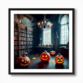Halloween Pumpkins In The Library Art Print