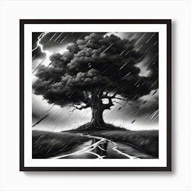 Tree In The Rain Art Print