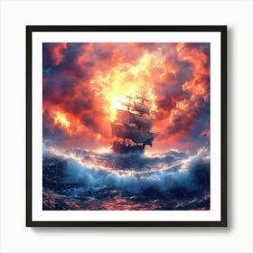 Sailing Ship In Stormy Sea 1 Art Print