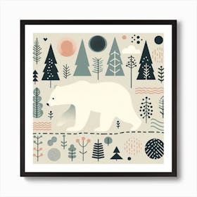 Scandinavian style, Bear trail with forest 1 Art Print