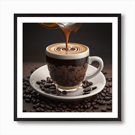 Coffee Pouring Over Coffee Beans Art Print