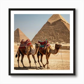 Camels In Front Of Pyramids 1 Art Print