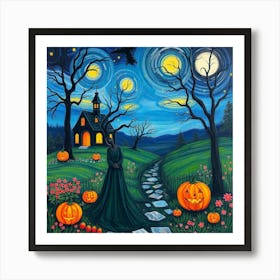 Halloween Night At The Pumpkin Patch Art Print