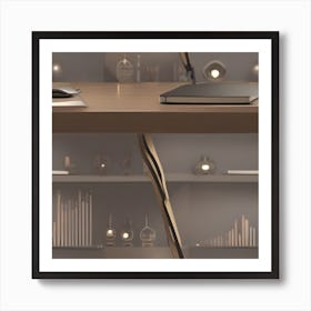 Desk With A Lamp Art Print