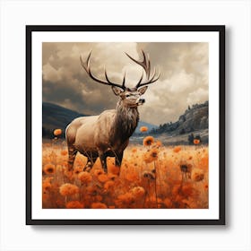 Elk In The Field Art Print