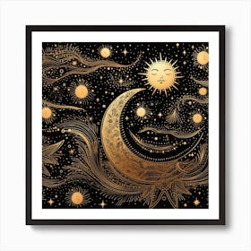 Moon And Stars 11 Art Print