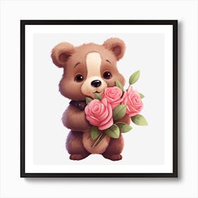 Teddy Bear With Roses 7 Art Print