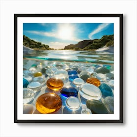 Shimmering Reflections Multicolored Stones Beneath Tranquil Waters (3) Art Print