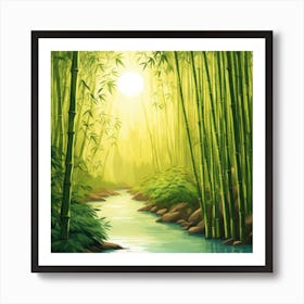 A Stream In A Bamboo Forest At Sun Rise Square Composition 349 Art Print