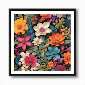 Flowers On Black Art Print