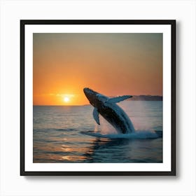 Humpback Whale Breaching At Sunset 1 Art Print