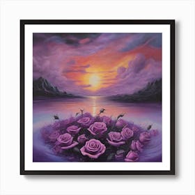 Purple Roses At Sunset Art Print