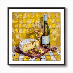 Cheese & Wine Yellow Checkerboard 2 Art Print