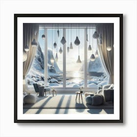 Living Room With Snow view Art Print