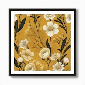 Art Deco Florals Mustard Yellow Art Print 0 Art Print