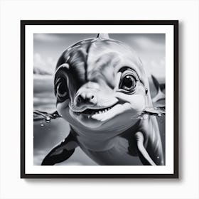 Black and White Dolphin In The Water Art Print