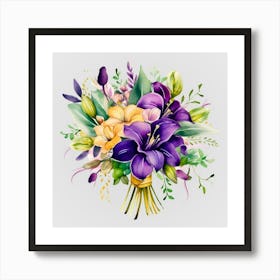 Watercolor Mardi Gras Flower Bouquets 11 Art Print