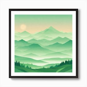 Misty mountains background in green tone 16 Art Print