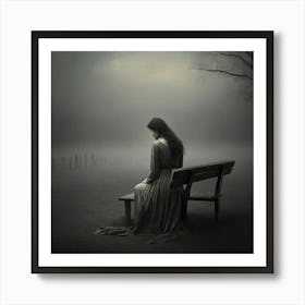 Lonely Woman Sitting On A Bench Art print Art Print