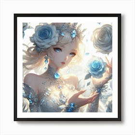 Anime Girl With Roses Art Print