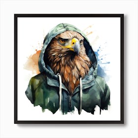 Watercolour Cartoon Hawk In A Hoodie 2 Art Print